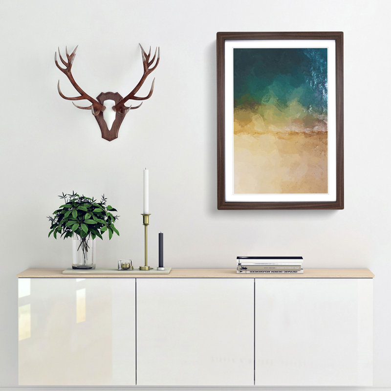 Aerial View of Brighton Beach in Abstract - Picture Frame Graphic Art Print, Walnut Framed, 36cm H x 27cm W x 2cm D