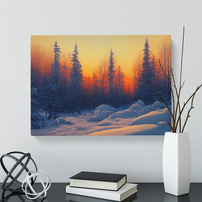 The Winter Forest Sunset - Wrapped Canvas Print, 35cm H x 50cm W x 3cm D