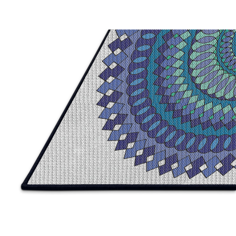 Fabriqué à la machine à partir de laine et de polyester gris/bleu/vert Tapis décoratif, Rectangle 5 pi x 7 pi