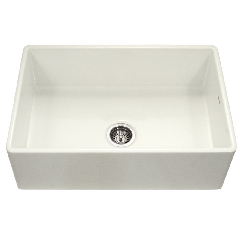 Houzer Farmhouse Apron Front 33 inch Fireclay Single Bowl Kitchen Sink, Biscuit