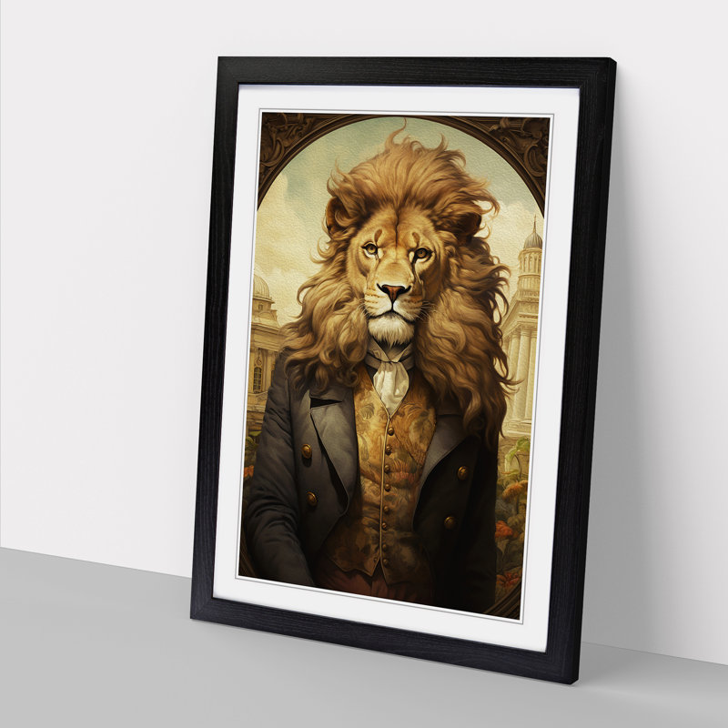 Lion Victorian Framed Print, 34cm H x 25cm W x 2cm D, Black