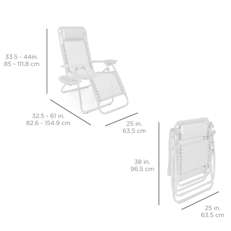  Set Of 2 Zero Gravity Lounge Chair Recliners For Patio, Pool W/ Cup Holder Tray - Snow, Snow, Snow