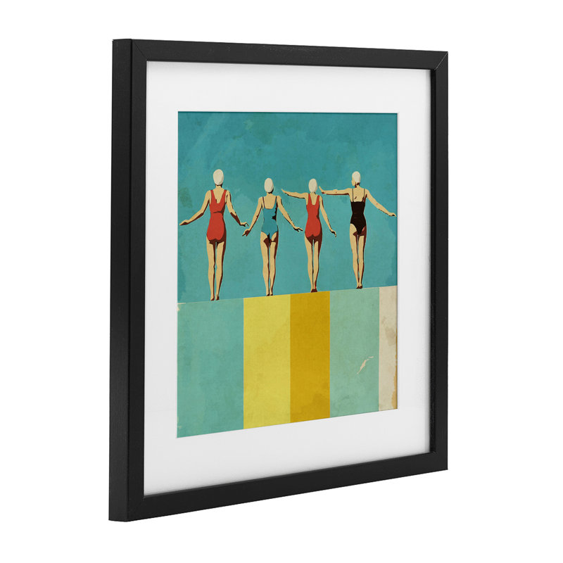 Quatre personnages sur la piscine, reproduction encadrée sous verre, design par Layla Oz, H 13 po x l 13 po