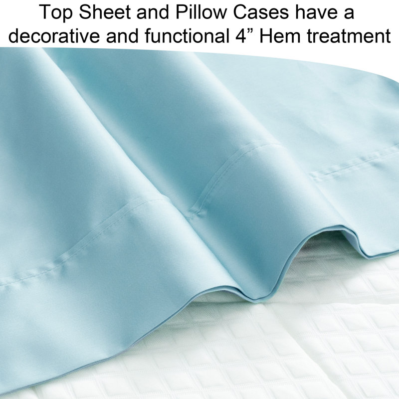 King Size Blue Solid Microfiber Sheet Set with Pillowcases