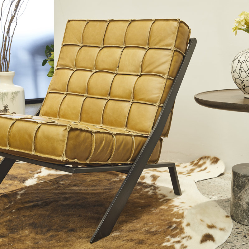 Zamire 25.4'' Wide Genuine Leather Lounge Chair, Orange