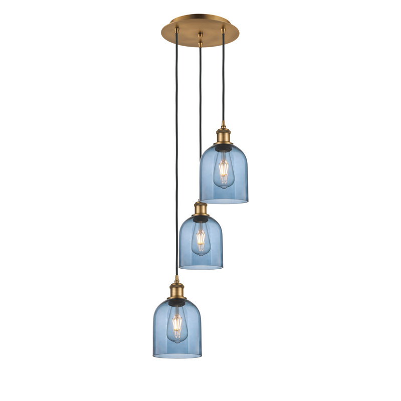 Luminaire suspendu grappe 3 lumières Odaniel, Bleu princesse, Laiton brossé