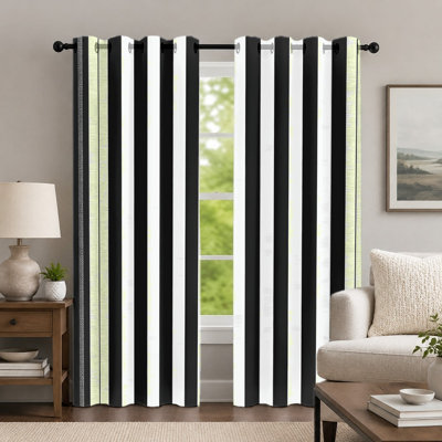 2Pcs Black and White Striped Curtains, Minimalist Vertical Line Pattern Drapes, Contemporary Geometric Graphic Printed Grommet Panels, Window Treatment for Bedroom Living Room Decor