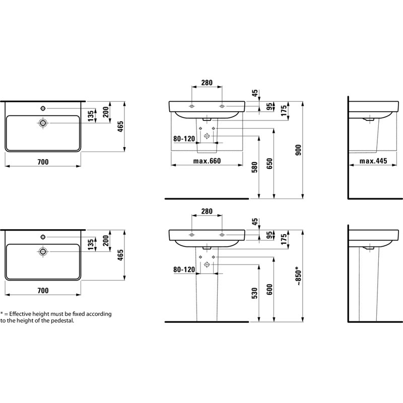 Laufen PRO S 27.56'' L Bathroom Sink, Single Hole
