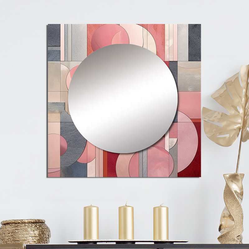 Geneil - Miroir carré à formes abstraites roses à angles abstraits IV, 23 po x 23 po