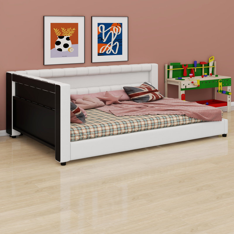 Upholstered Bed Frame with LED Lights and USB Ports for Bedroom, Cream White, Full XL
