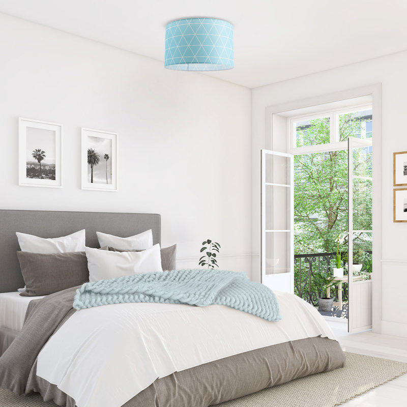 Danes Fabric Flush Ceiling Light, 24.5cm H x 38cm W x 38cm D, Blue