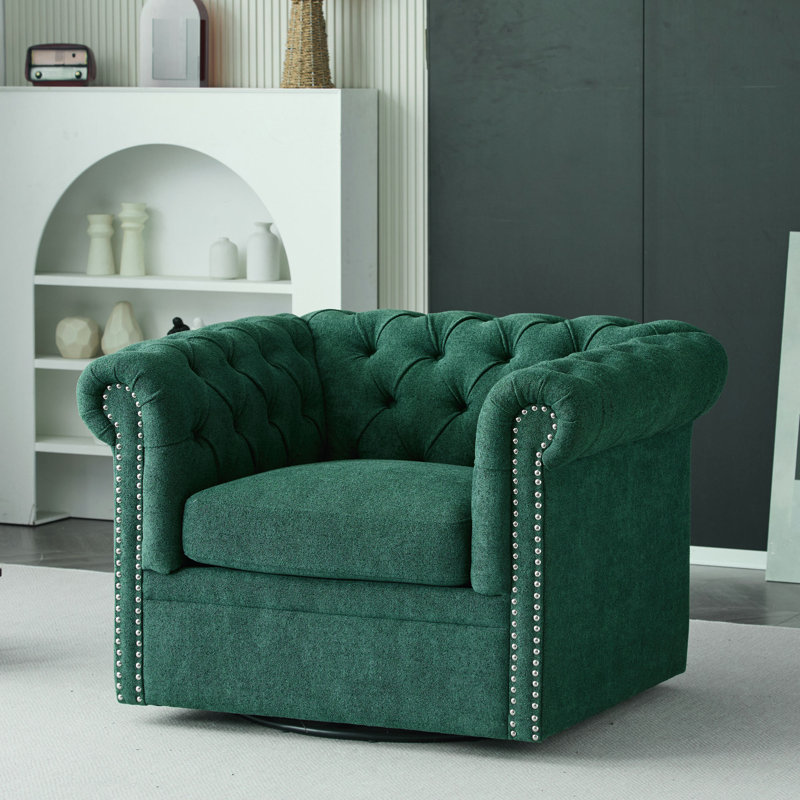 Fauteuil club pivotant Chesterfield, Tissu vert foncé
