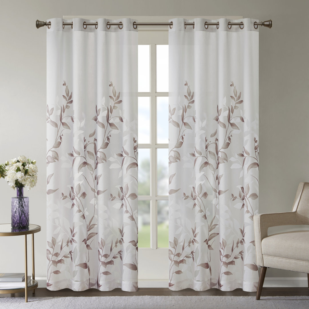 Cecily Floral Printed Burnout Sheer Grommet Single Curtain Panel Madison Park Curtain 