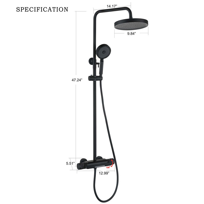 Your Shower Matters-Matte Black-All-In-One Thermostatic Shower System, Matte Black