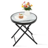 Folding Patio Side Table with Tempered Glass Tabletop