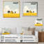 Maison jaune dans la prairie, aquarelle minimale-532222531-532222528