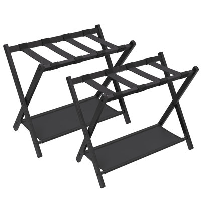 Luggage Racks For Guest Room, Set Of 2, Suitcase Stand With Storage Shelf, Steel Frame, Foldable For Easy Storage, Hotel, Bedroom, Black