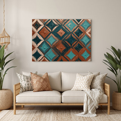 Motif sud-ouest Zuni losanges 237, art mural en métal brun