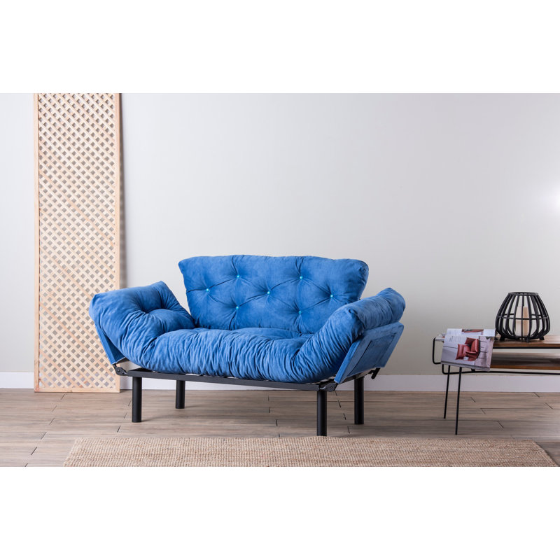 Canapé-lit à accoudoirs évasés 74,8 po Costelli, Polyester bleu