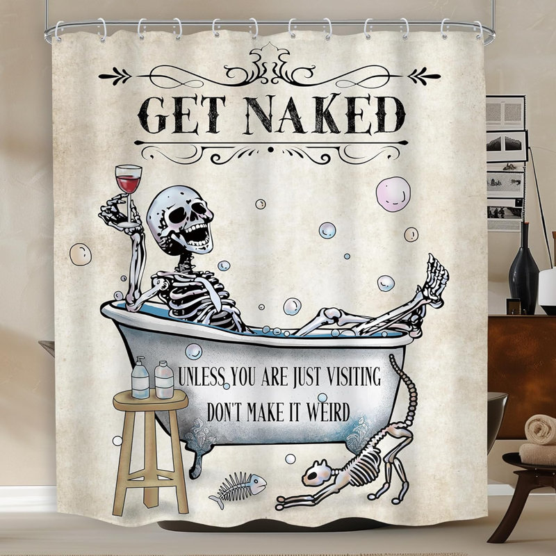 Drôle de crâne rideau de douche squelette 60 W x 72 h gothique fantasmagorique unique os frais dans la baignoire bulles horreur Halloween chat poisson rétro effrayant décor de salle de bain tissu de rideau de bain en polyester 12 paquets