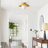 1-Light E12 Brass Flush Mount Ceiling Light with Rattan Shade, Dimmable White Globe Shade, ETL Listed