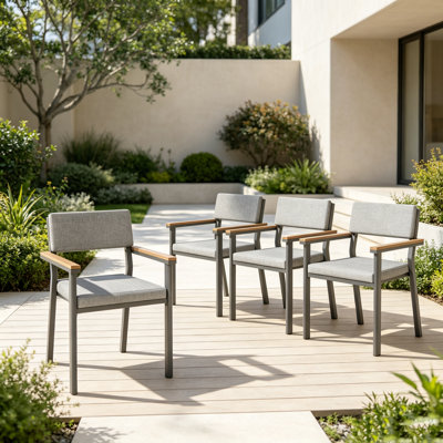 Patio Dining Chairs(set of 4), Aluminum Outdoor Chairs with Thick Cushions, Grey