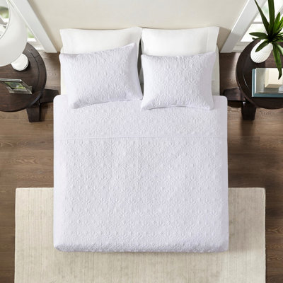 Courtepointe pour très grand lit / très grand lit en blanc - Conception réversible pour toutes les saisons, coton prélavé relaxant, et taies décoratives incluses - blanc, option à l'année, rembourré, élégant et assorti