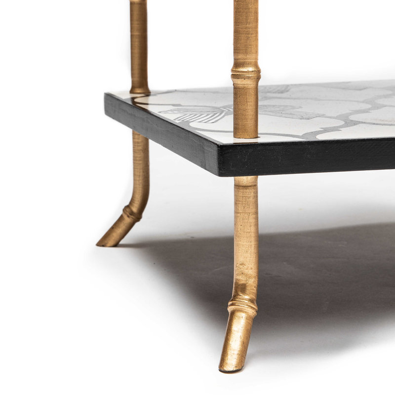 Gold and Black 3-Tiered Square Table with Shelves