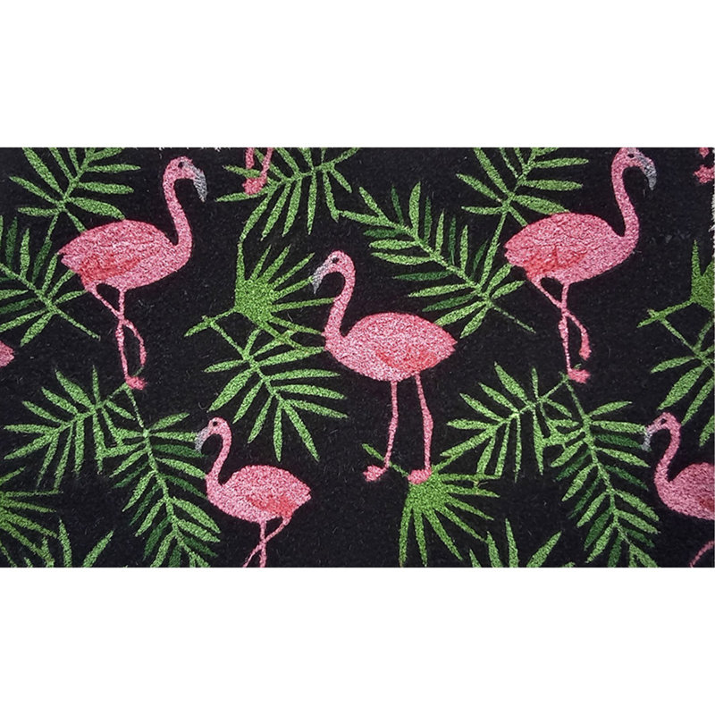Paillasson flamants roses et feuilles de coco