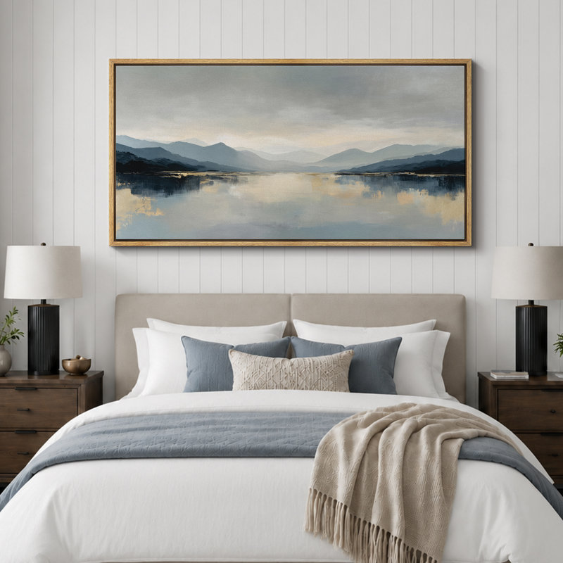 "Serene Mountain Lake Reflection Landscape", très grandes photos, impression sur toile encadrée, Naturel, H 30 po x l 60 po