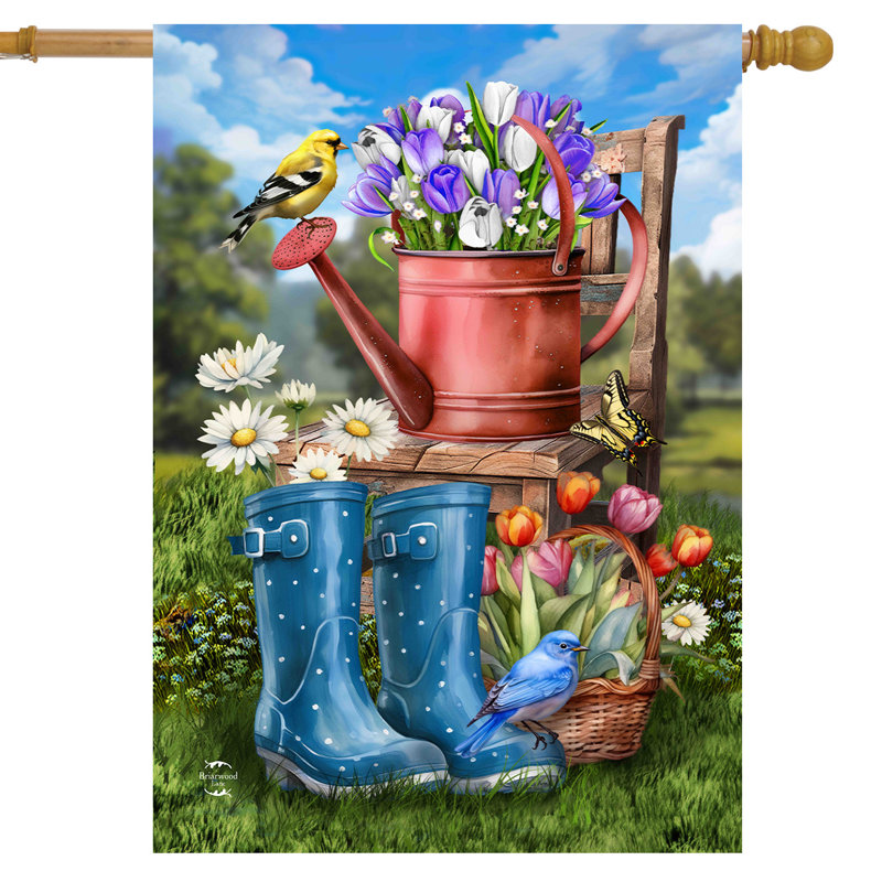 Drapeau «In The Spring Garden House», Printemps bleu/vert/rouge