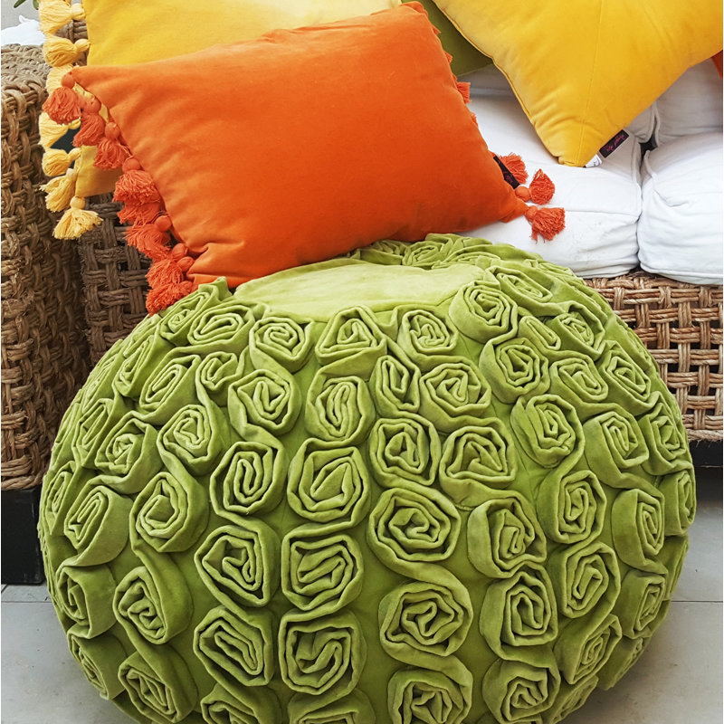 Tarjani 65cm Wide Velvet Round Ottoman, Kiwi Green