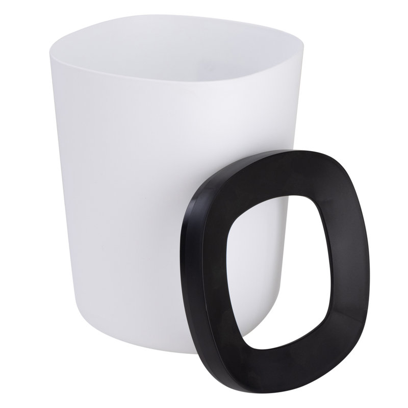 White and Black Plastic 5-Liter Waste Basket with Removable Lid