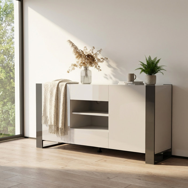 Buffet blanc Woody, Blanc/gris
