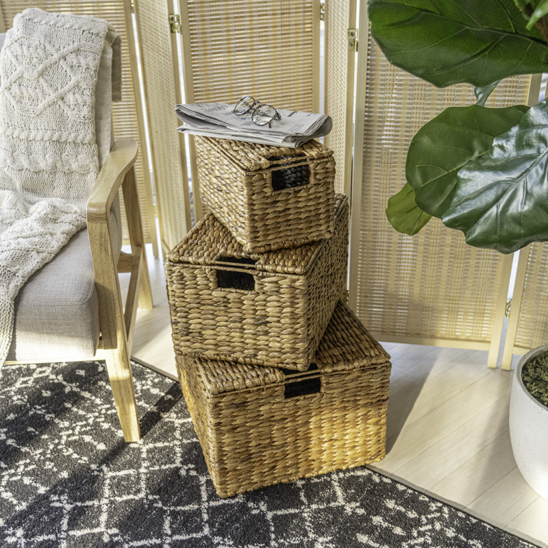 Traditional Assorted Hand-Woven Hyacinth/Iron Baskets (Set of 10), Natural