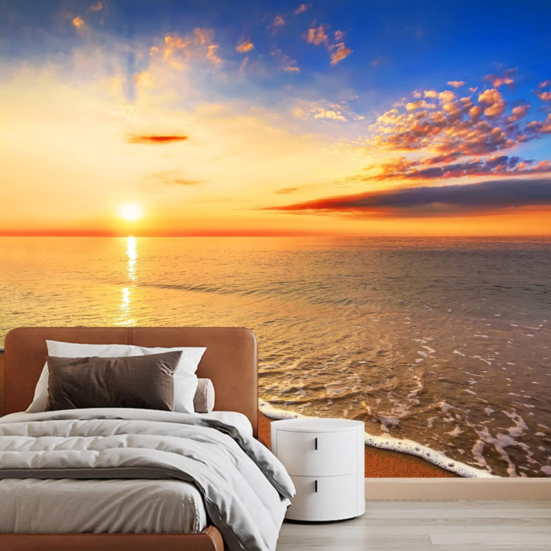 Papier peint adhésif tropical Tropical Sunrise on The Beach, L 100 po x l 144 po