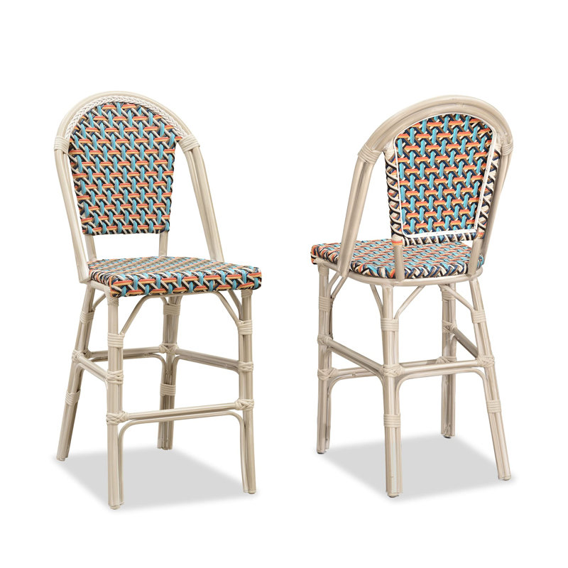 Ensemble de 2 tabourets à hauteur de comptoir et de bar avec dossier en rotin, Coloré, 25"