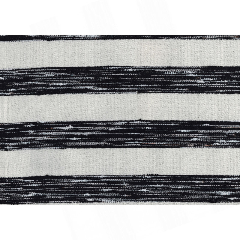 Modern Pouf Black And White Striped Fabric Upholstered Ottoman, Non-Slip Floor Pouf, Bean Bag Chair, 1Pc Sitting Pouf
