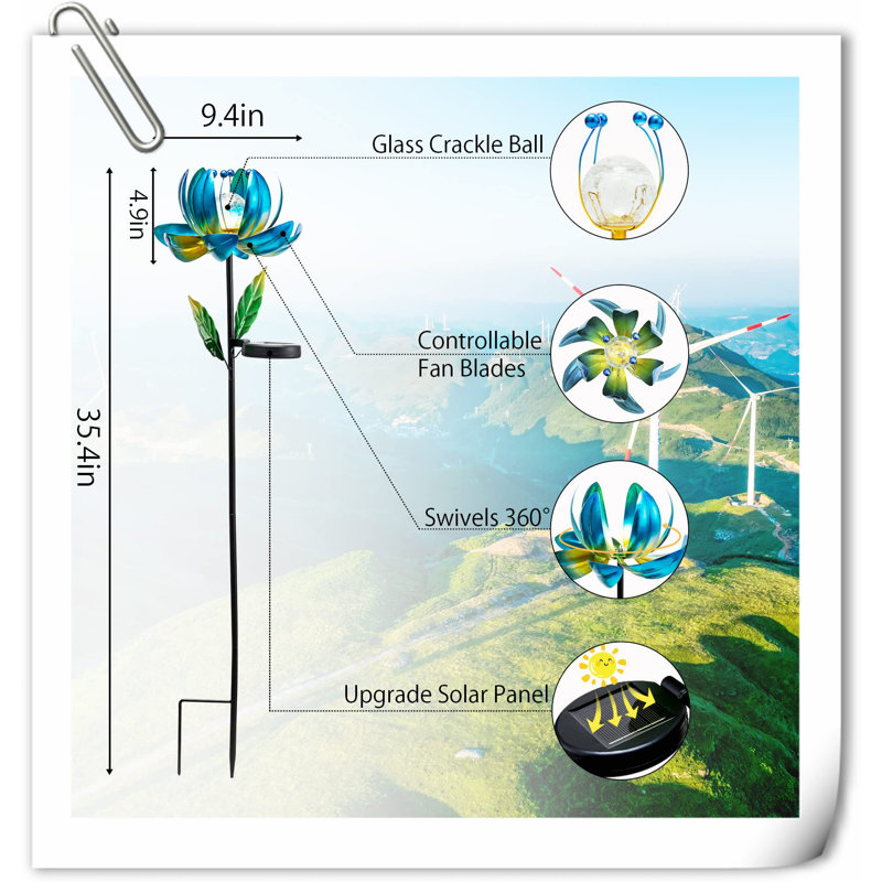 Éoliennes solaires solaires 35,4 po, Bleu / vert