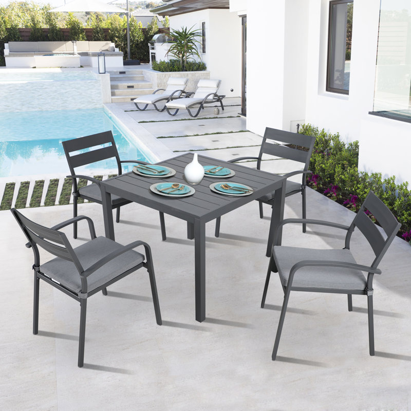 Sawyerville Square Metal Outdoor Dining Table , 35'' in. W 35'' in. D, Gray