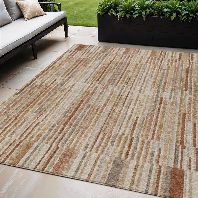 Tapis extérieur lavable rayé terre cuite et beige 5 pi x 8 pi