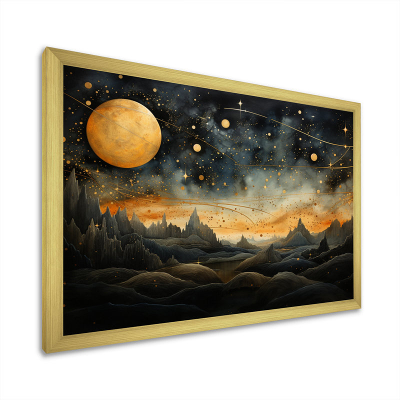 Jaune, noir, merveilles universelles, Encadrement doré, H 30 po x l 40 po x P 1,5 po