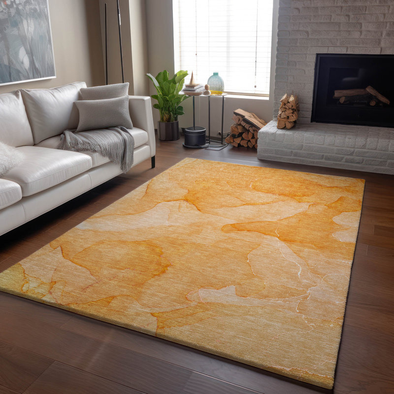 Premium Machine Washable Cerrito AMF509 Orange Rug, Rectangle 3' x 5'