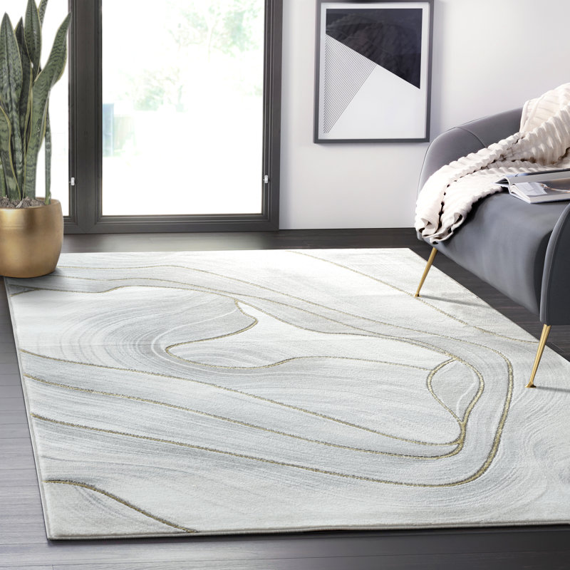 Tapis gris à motif abstrait Micadeau, Rectangle 4 pi x 6 pi