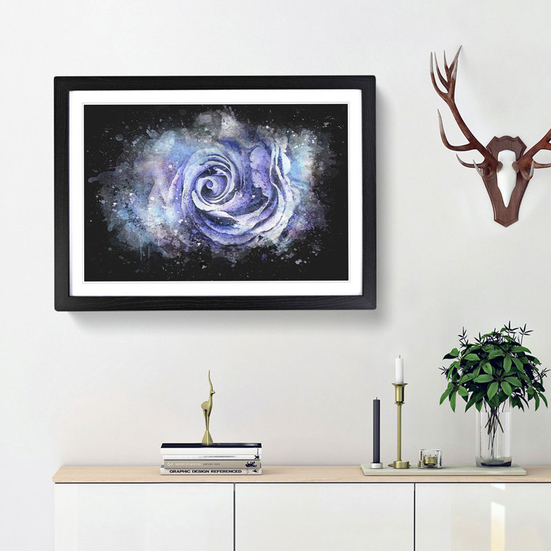 Lilac Rose In Watercolour Paint Splash - Picture Frame Graphic Art, 60cm H x 91cm W x 2cm D, Black Framed