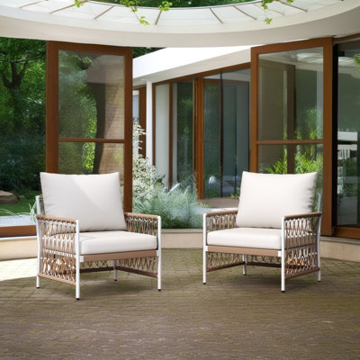 Bohemian Outdoor Lounge Chair Set - Handwoven Rope Design with Waterproof Cushions