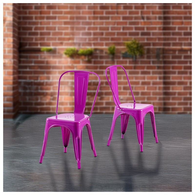 Ensemble de 2 chaises de salle à manger modernes en métal mauve ultrabrillant avec support pour le dos