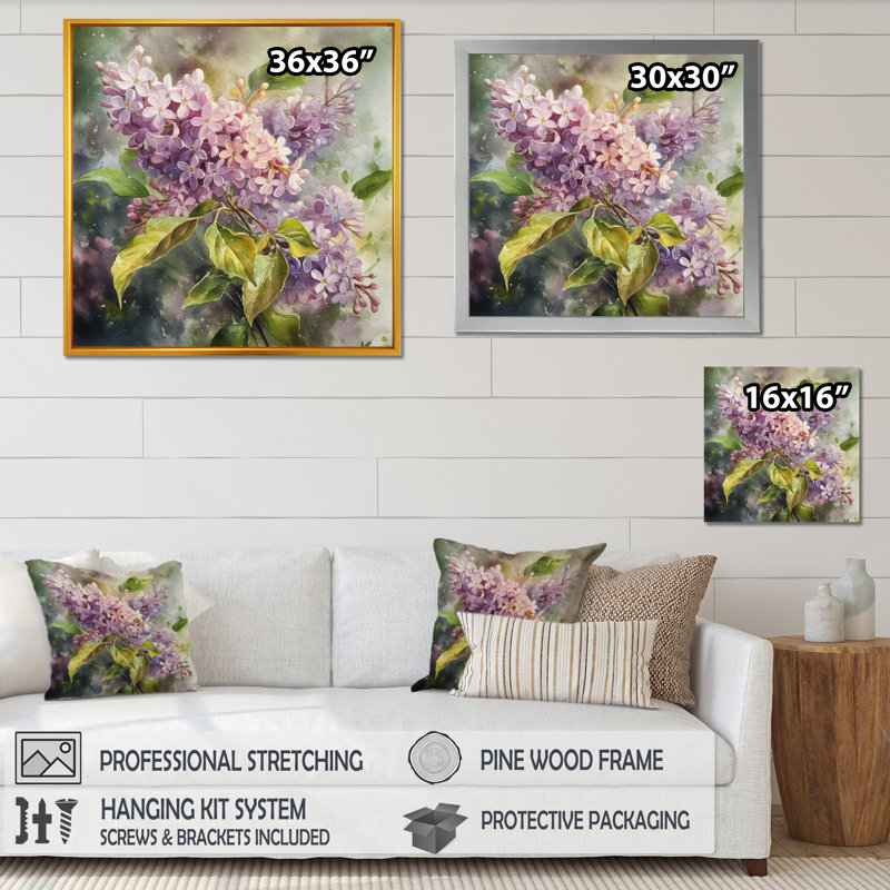 Mauve, vert, lilas II - imprimé, Cadre photo noir, H 16 po x l 16 po x P 1 po