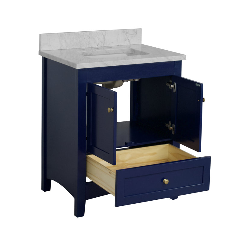Ensemble de meuble-lavabo simple 30 po Edber, Marbre de Carrare, Bleu royal