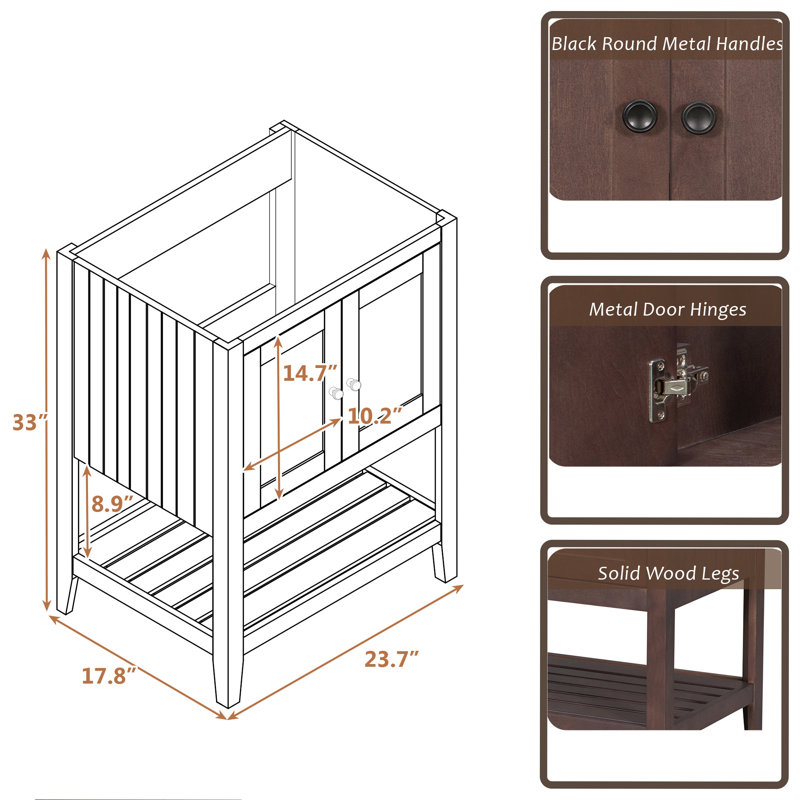 23.7'' Single Bathroom Vanity Base Only, Brown